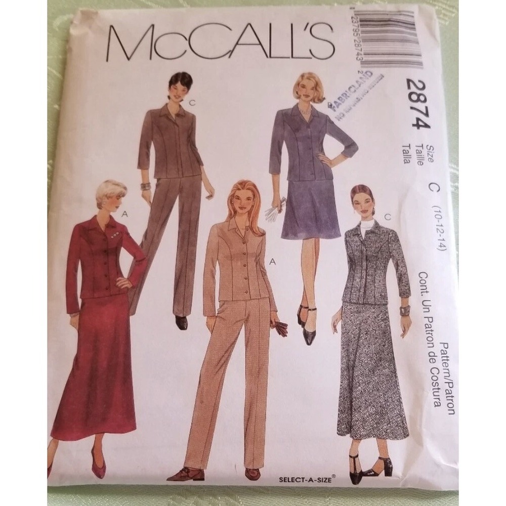 McCalls Pattern 2874 Misses Shirt Jacket Pants Bias Skirt Size 10-14 Cut Compl